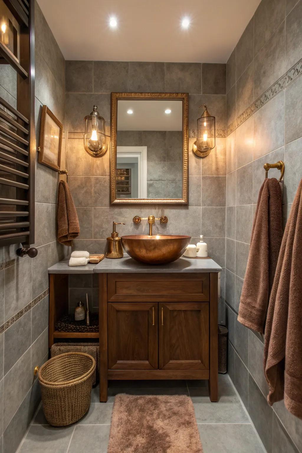Bring luxury to your bathroom with warm bronze fixtures.