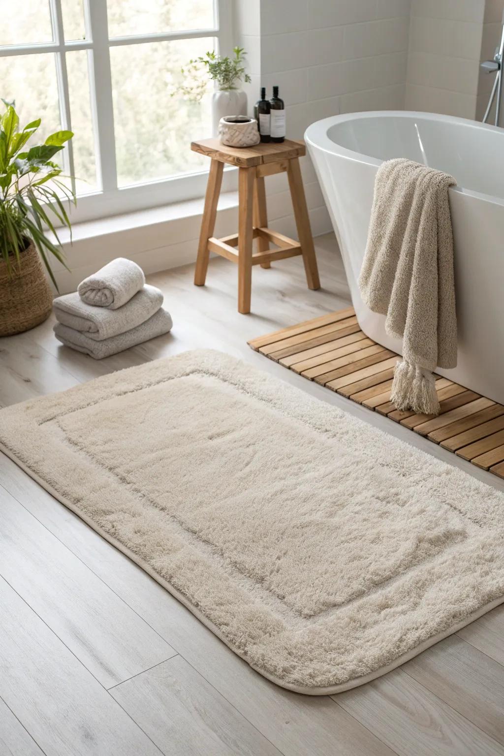 Create a calming retreat with a neutral palette and a soft, inviting rug.
