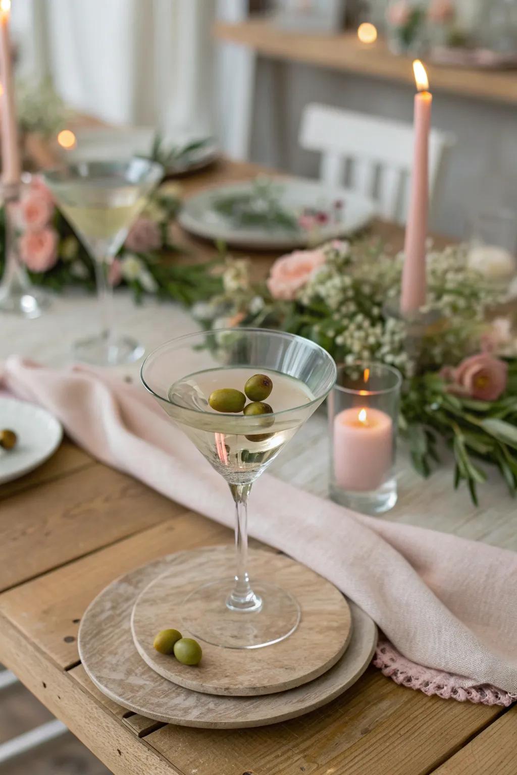Create a warm and welcoming atmosphere with elegant table settings that enhance your martini party experience.