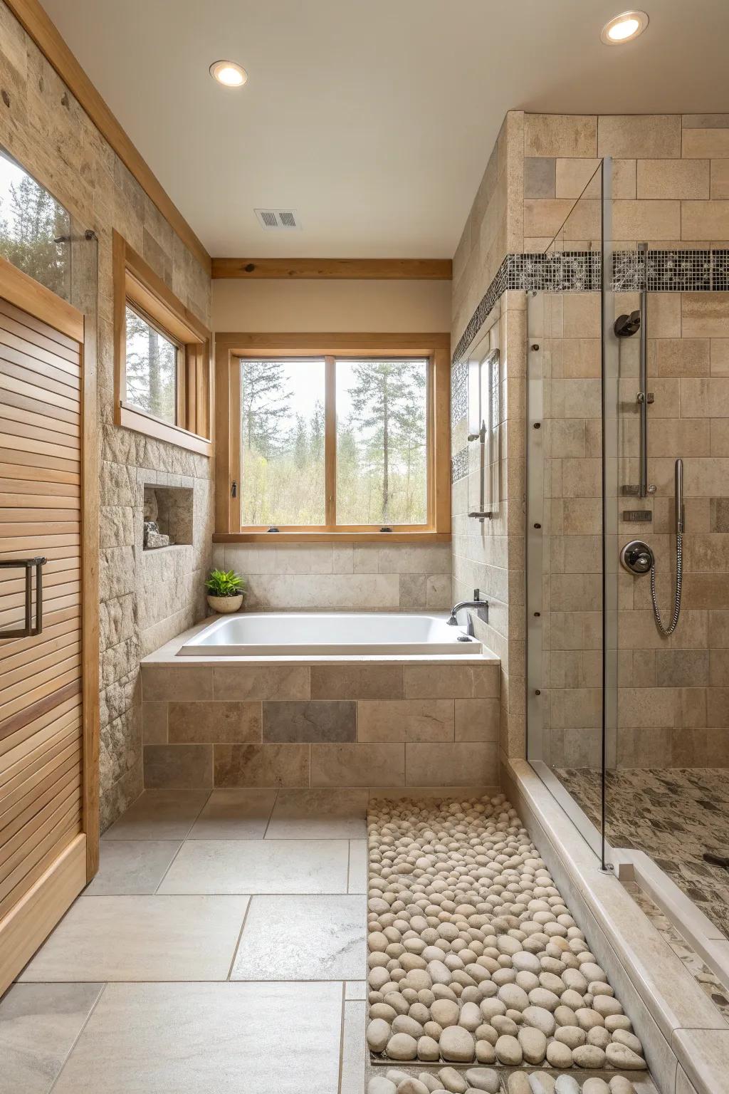 Tile and stone accents add timeless texture and sophistication to your bathroom.