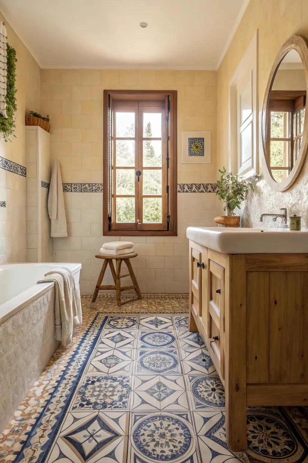 Geometric patterns bring an artistic edge to your bathroom, creating a true visual masterpiece. 🎨 #ArtisticDesign #BathroomInspiration