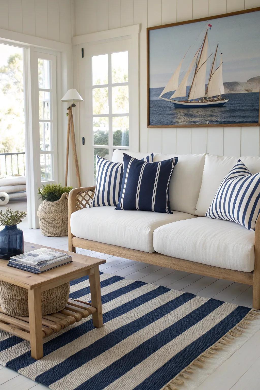 Stripes bring a crisp, classic touch to any nautical-themed room.