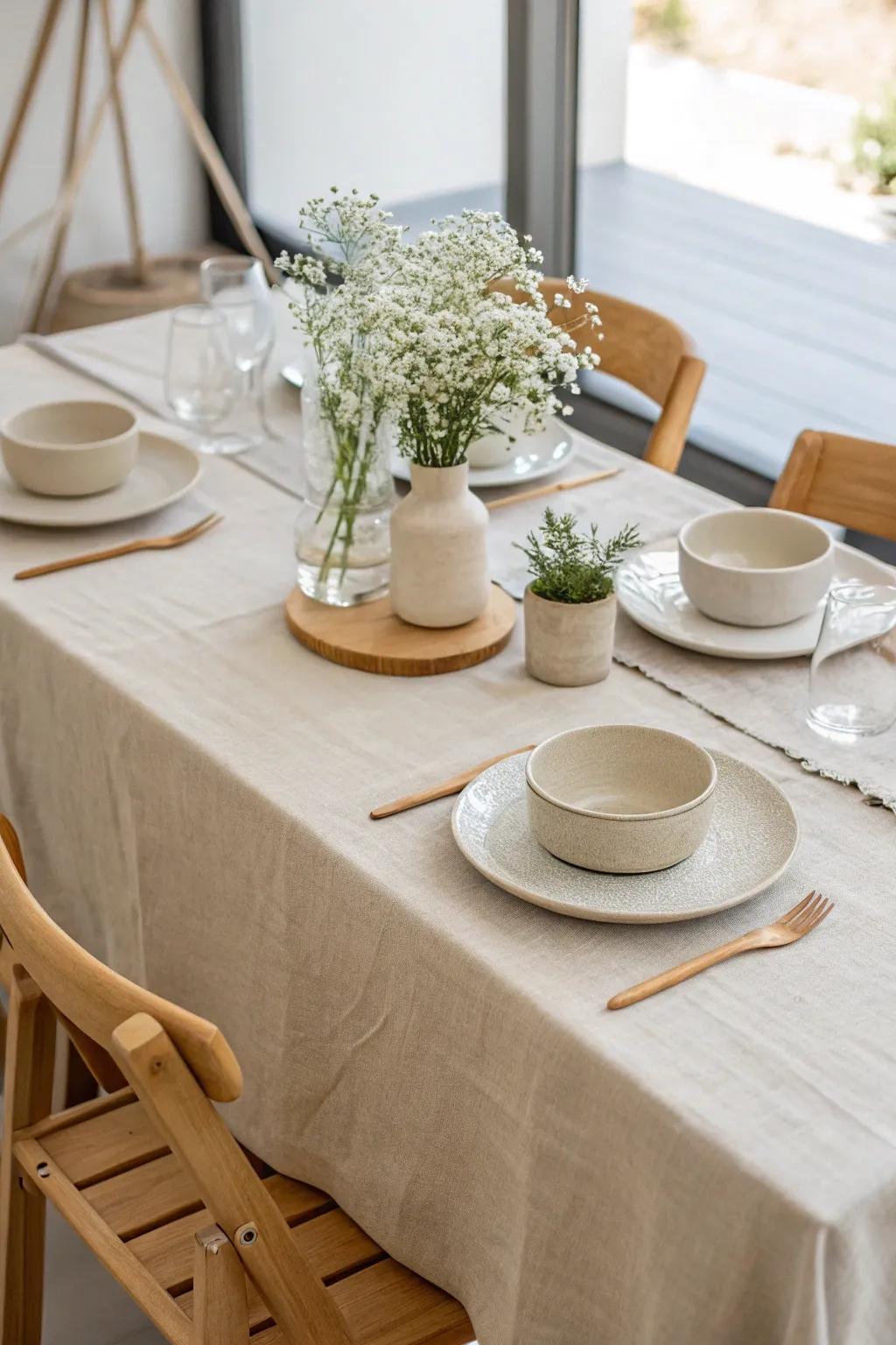 Embrace simplicity with minimalist table settings that speak volumes. #TableSetting #NeutralDecor 🍽️