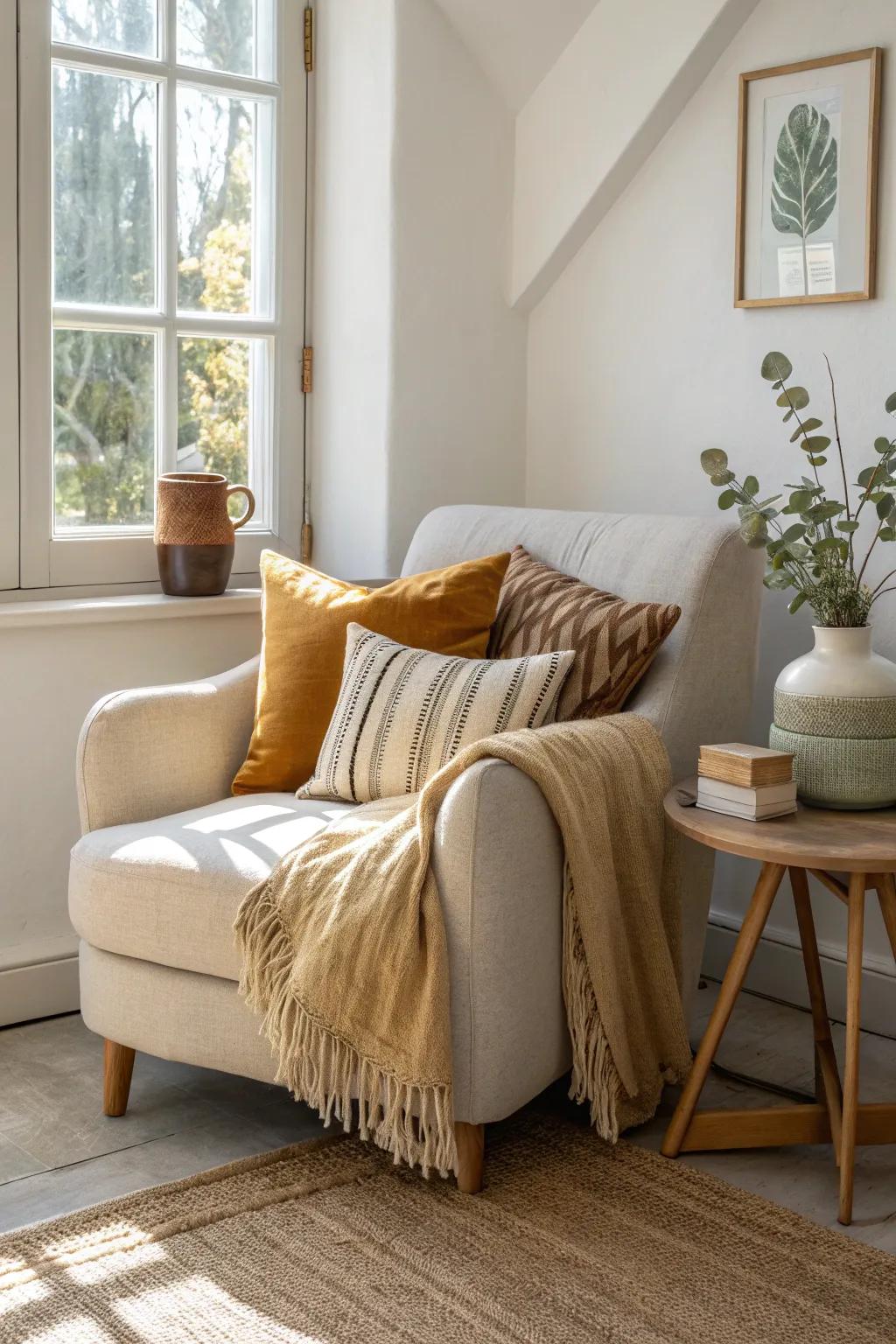 Layer textures and colors to create a nook that’s not only cozy but irresistibly inviting.