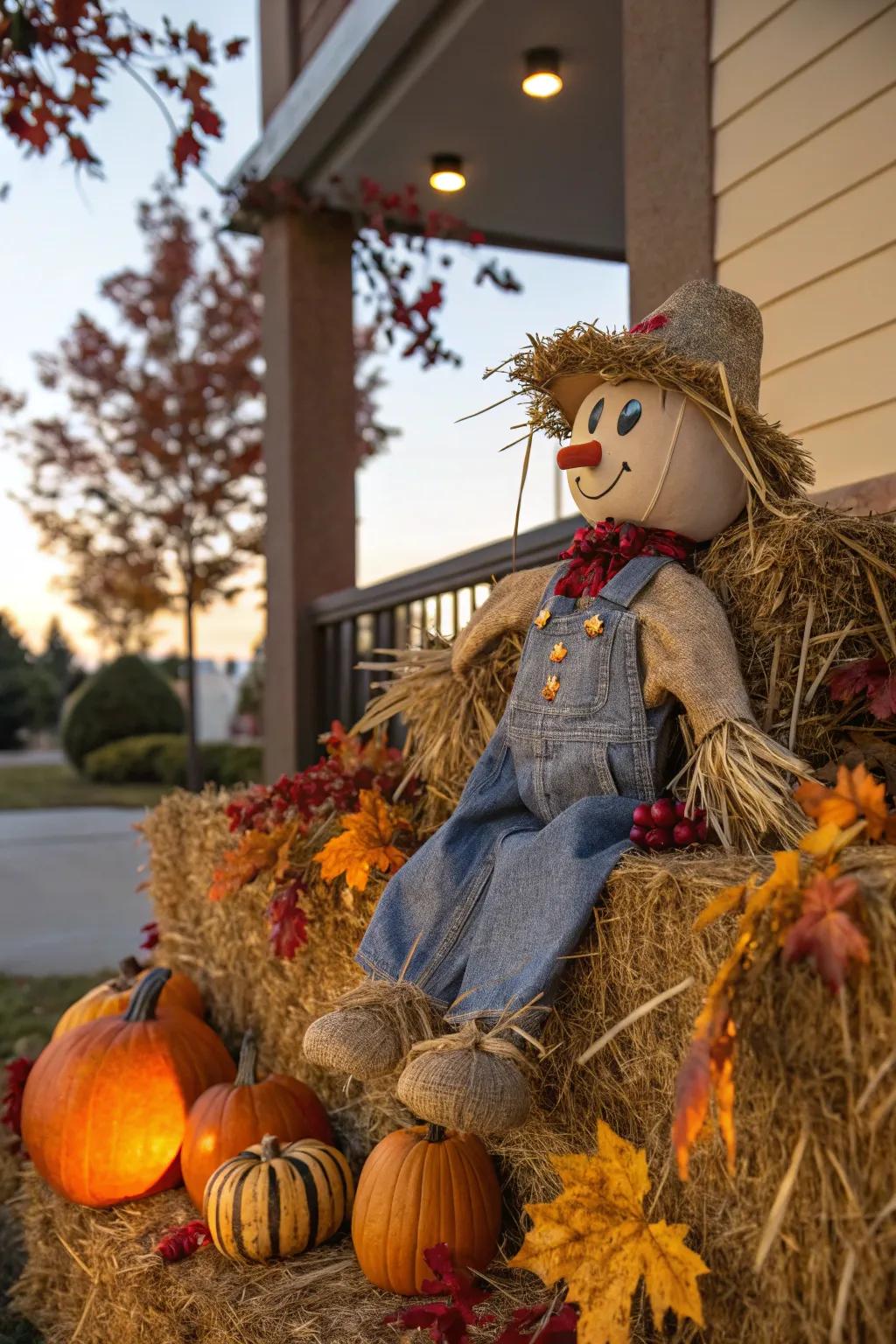 Welcome the season with a friendly scarecrow centerpiece that captures the essence of fall.
