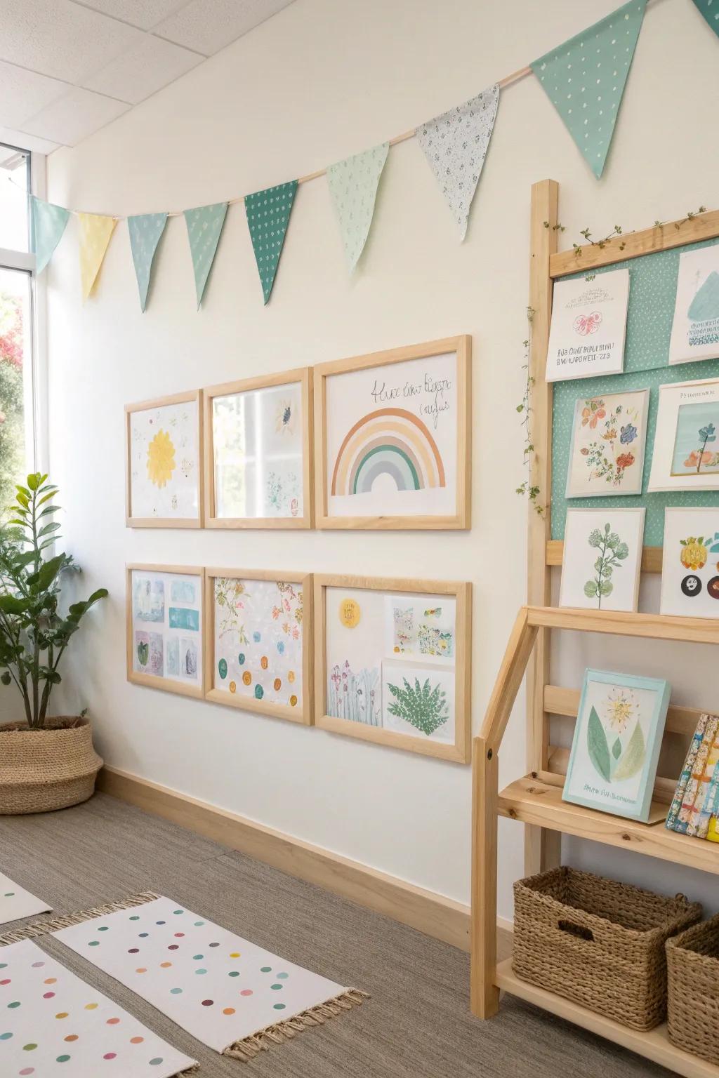 Celebrate creativity by showcasing student artwork. 🎨 #ArtDisplay #ClassroomInspiration #CreativeKids