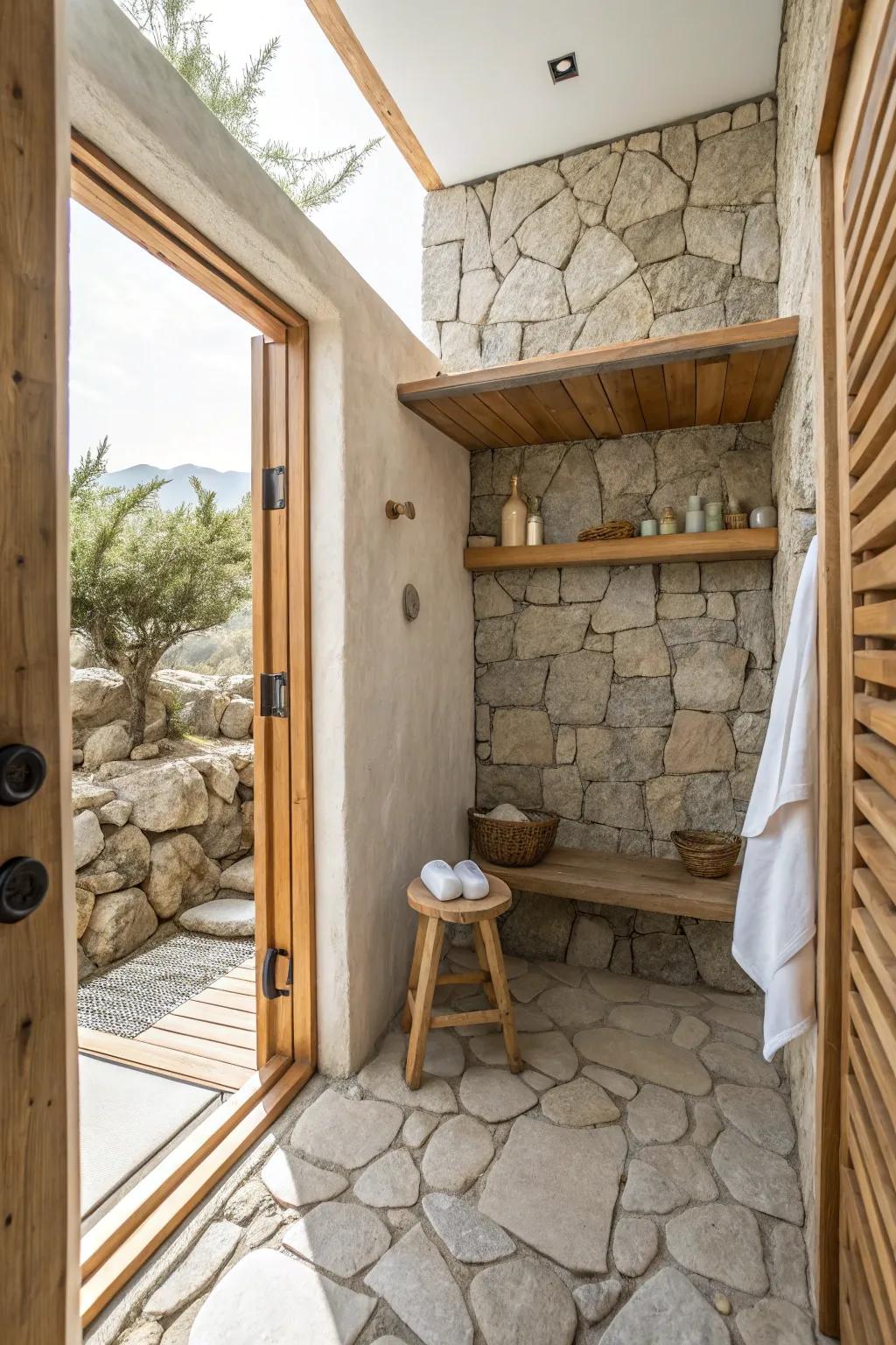 Achieve perfect harmony with the natural blend of wood and stone.