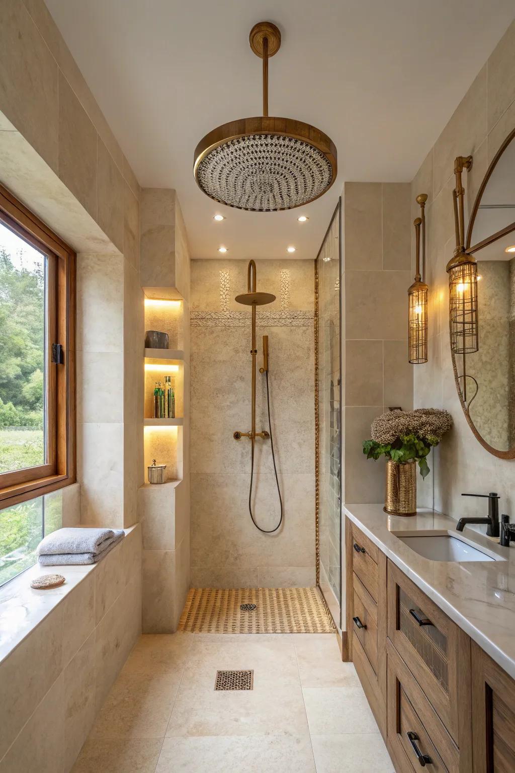 Experience the soothing cascade of a rainfall shower head, turning everyday showers into a luxury.