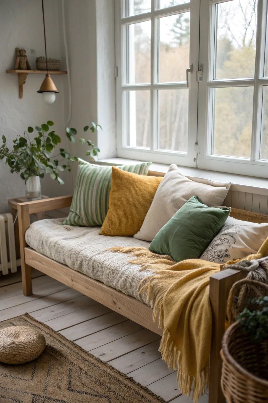 Give your living room a fresh look with seasonal throw pillows that bring comfort and style. 🛋️ #HomeDecor #SeasonalStyle #PillowSwap