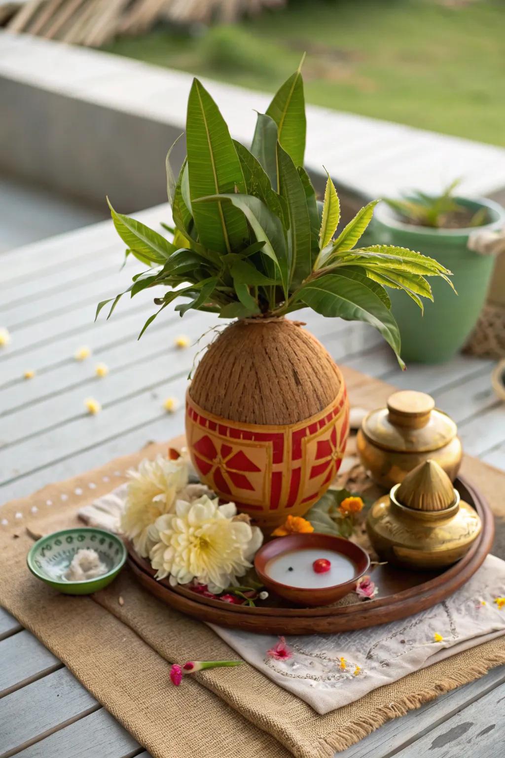 A traditional kalash symbolizes abundance and purity, bringing blessings to your sacred space.