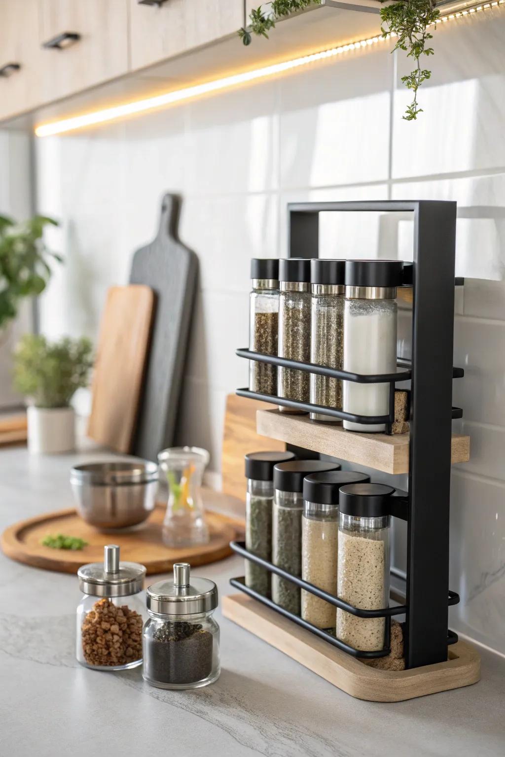 Introduce a modern vibe with sleek, minimalist spice racks. ✨ #ModernKitchen #MinimalistDesign