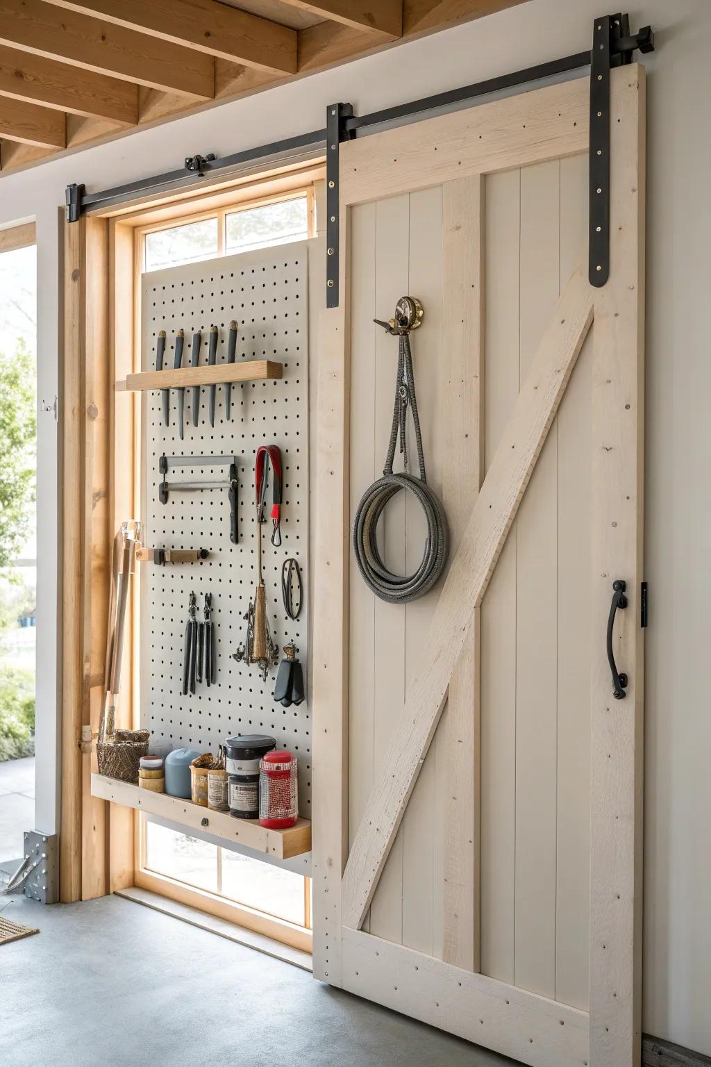 Craft a handy tool station right on your door for easy access and organization.