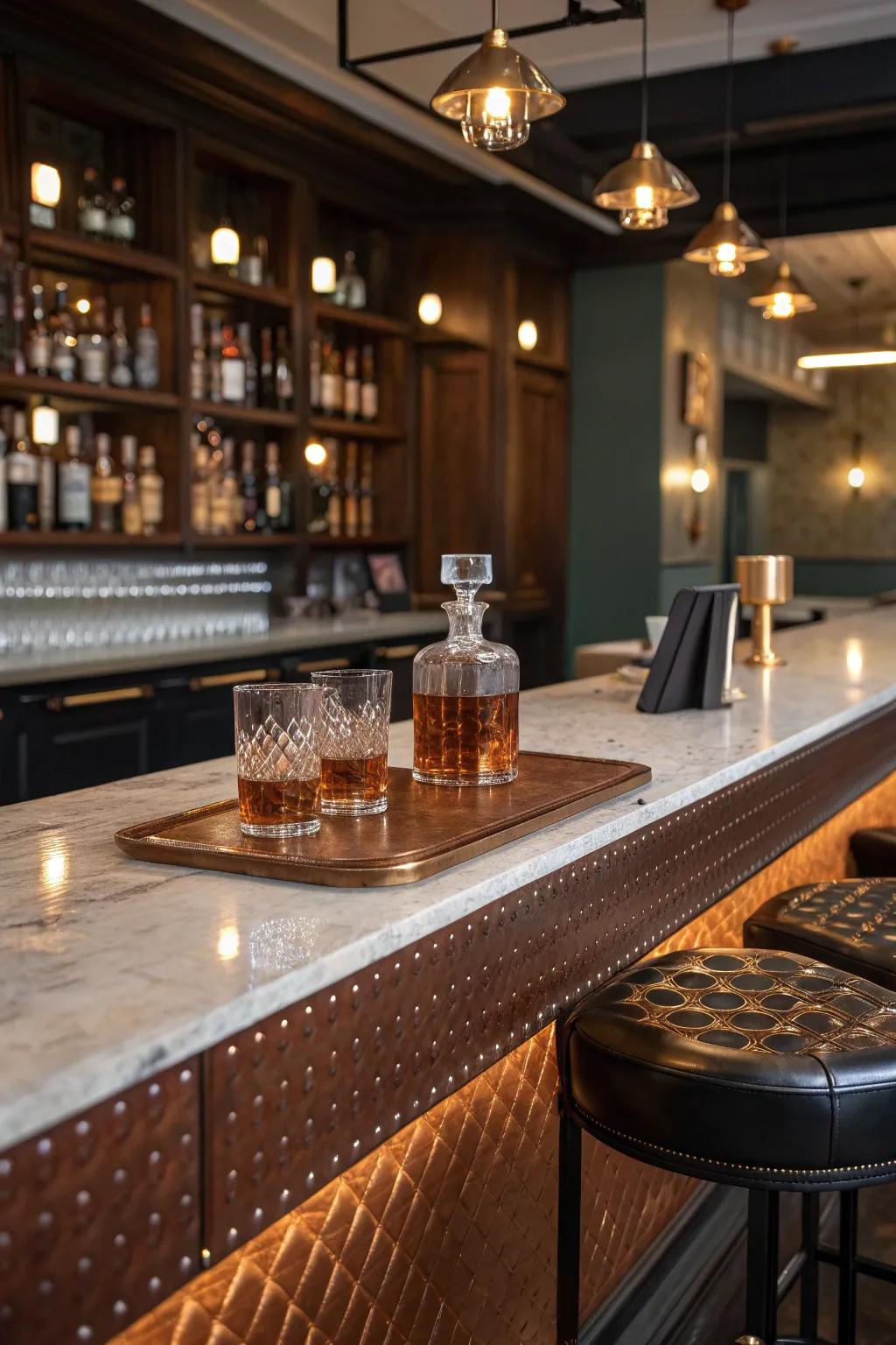 Bring warmth and elegance to your space with a copper bar top.