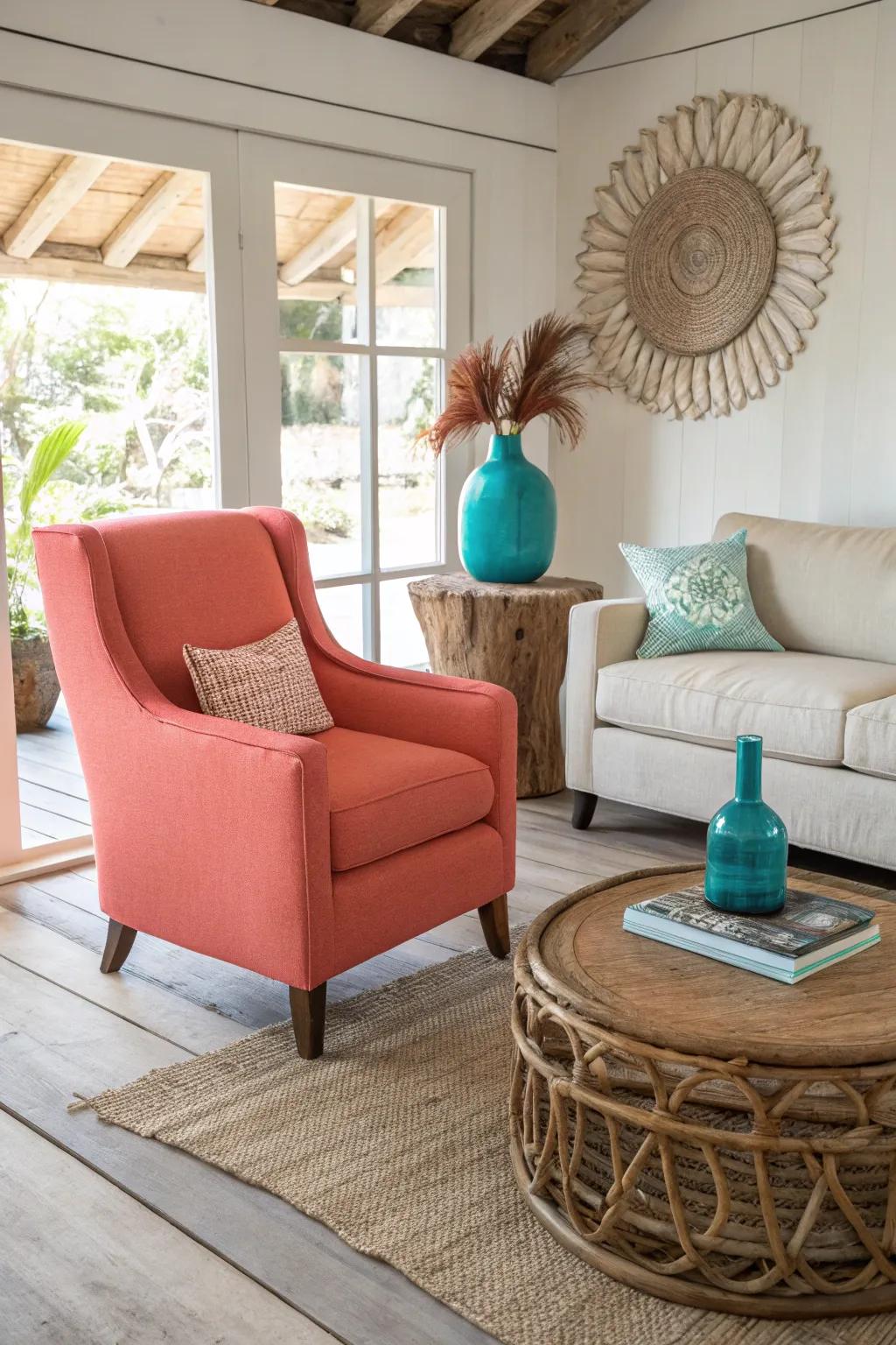Vibrant accents bring a burst of tropical energy to your home. 🎨🌺 #BoldColors #IslandVibes