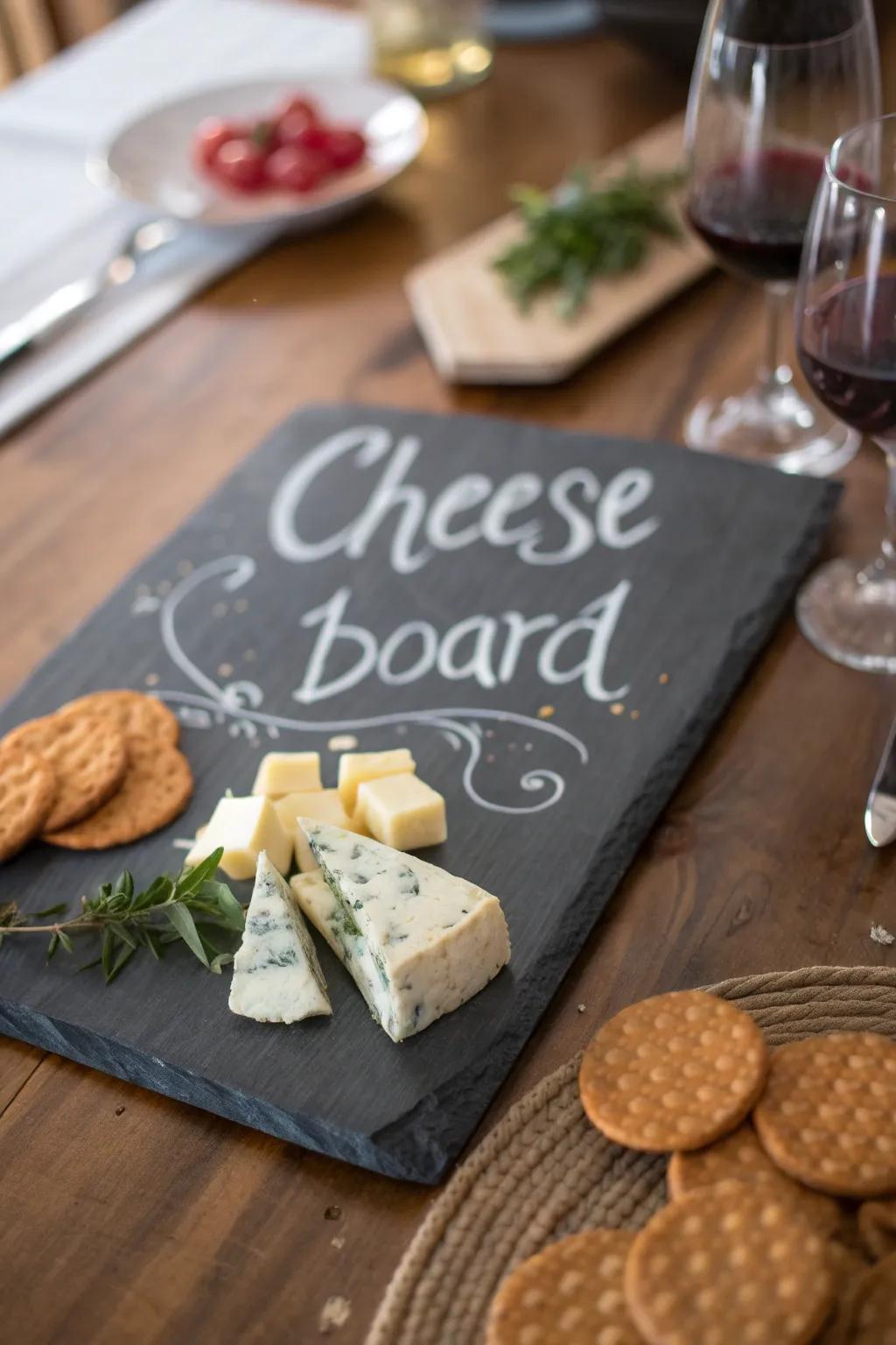 Host the perfect gathering with a stylish cheese board featuring a slate inlay.