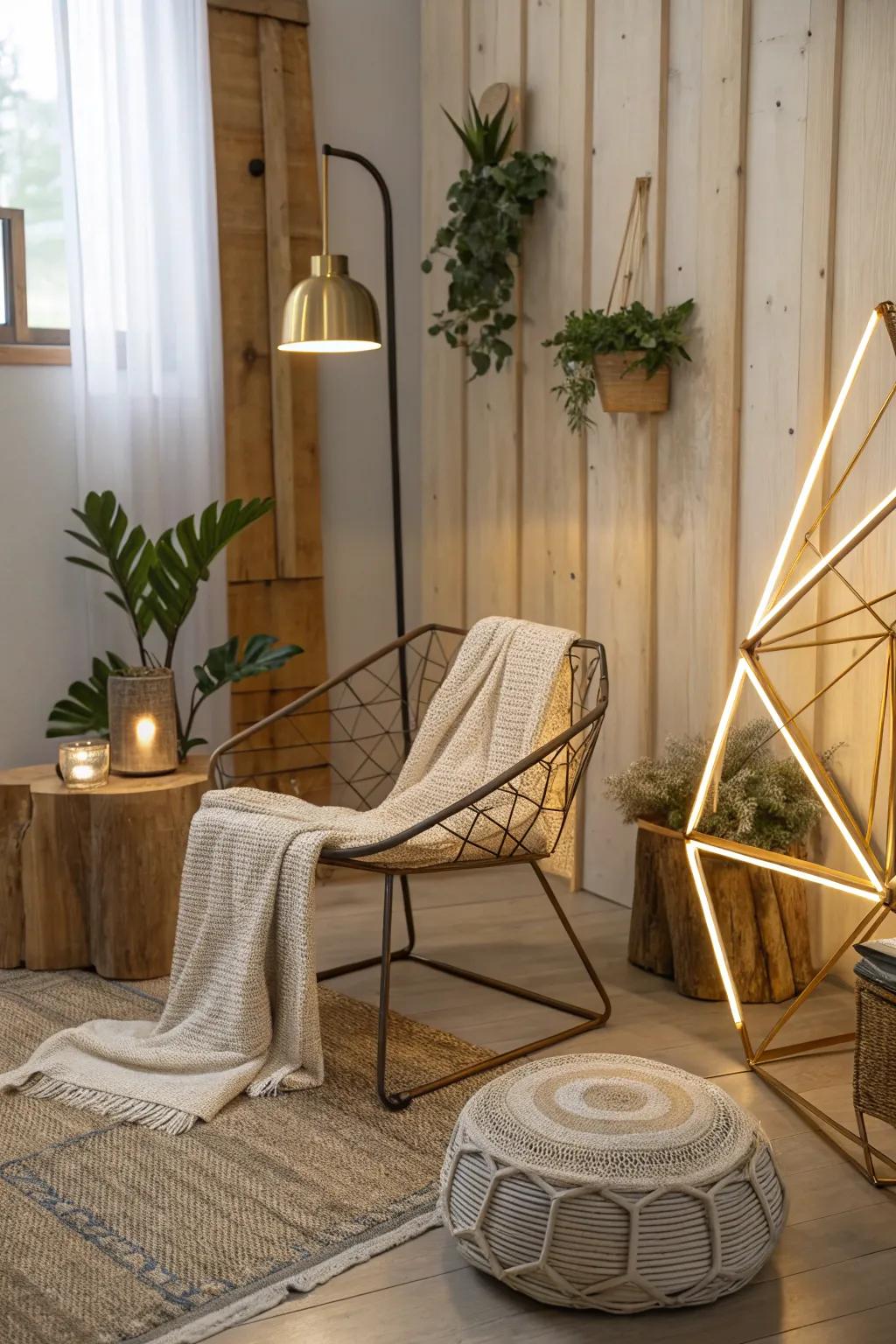 Angular and geometric furniture pieces add a modern twist to your space.