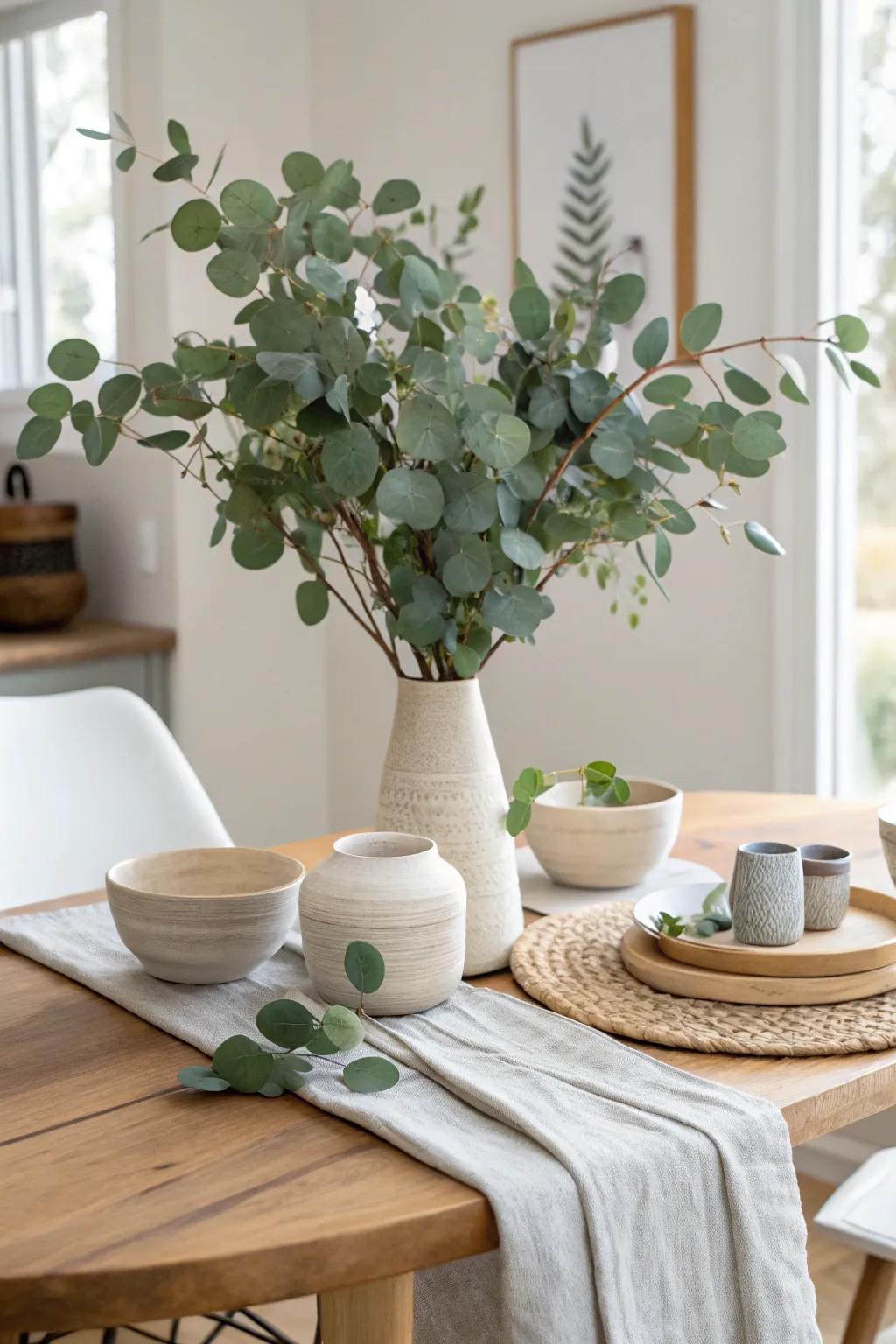 Enjoy lasting beauty with faux eucalyptus arrangements. 🌿✨ #FauxDecor #InteriorInspiration