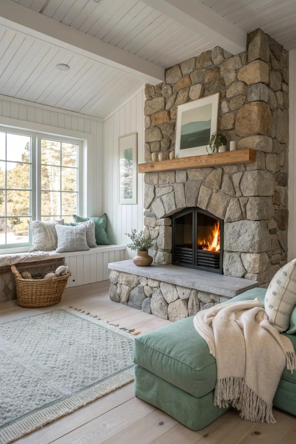 Transform your space into a cozy retreat with a seating nook by the fireplace. #CozyCorners #HomeComfort