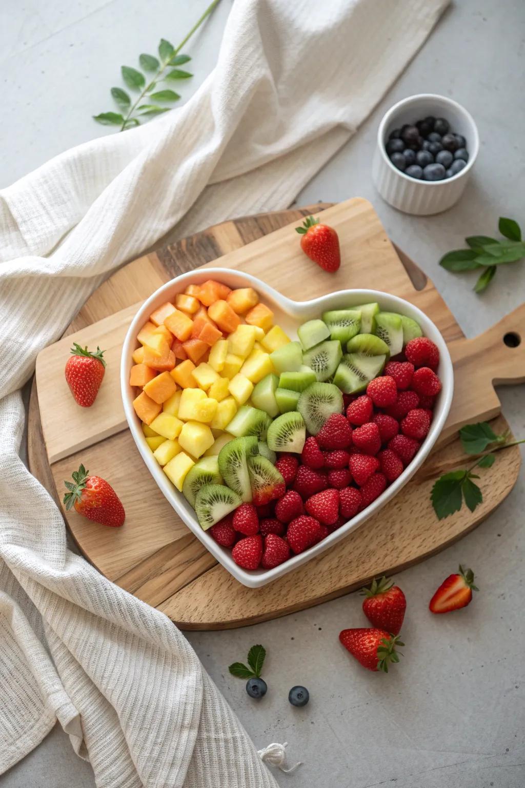 A rainbow heart platter that dazzles with its vibrant colors.