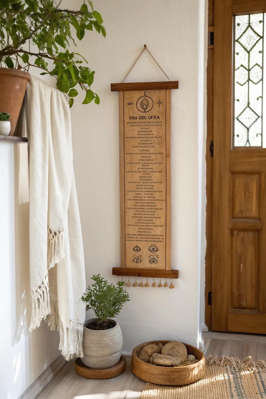 Elevate your home with this culturally rich wooden wall hanging.