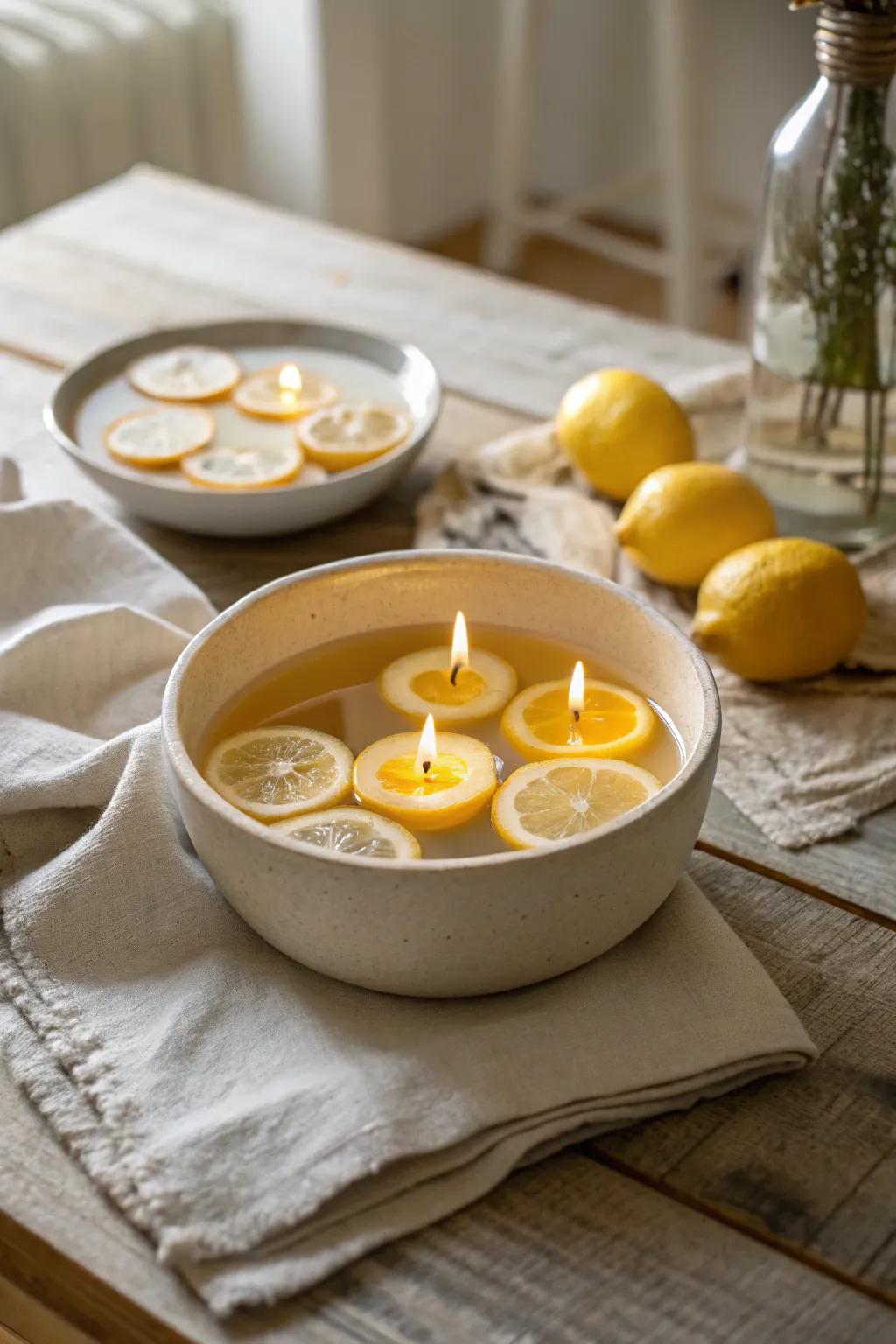 Create a magical evening ambiance with floating lemon candles, perfect for any gathering. 🌿 #CandleDecor #EveningAmbiance