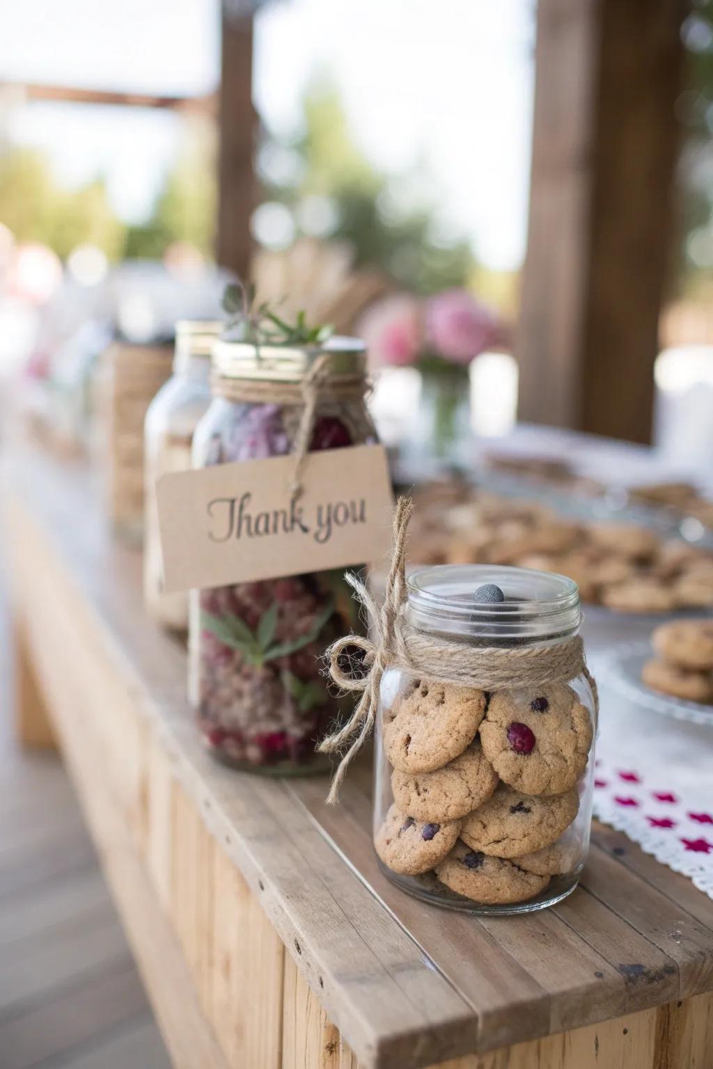 Send your guests home with a taste of your love in these charming mason jar favors. 🍪❤️