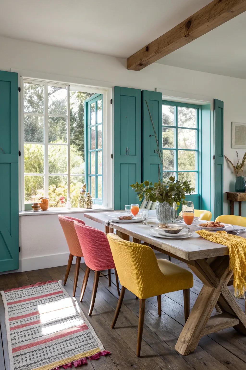Farmhouse shutters frame your windows beautifully, enhancing both light and style. 🌞 #WindowDecor #FarmhouseShutters #NaturalLight