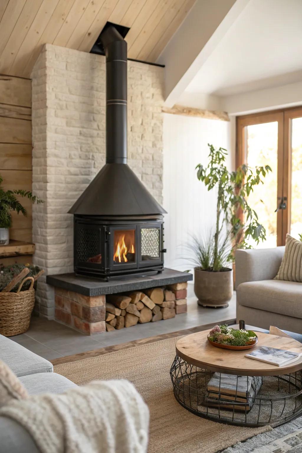 Mix and match materials for a fireplace hearth that’s a true conversation starter. 🌿🪵 #MaterialMix #HomeDesign #FireplaceFun