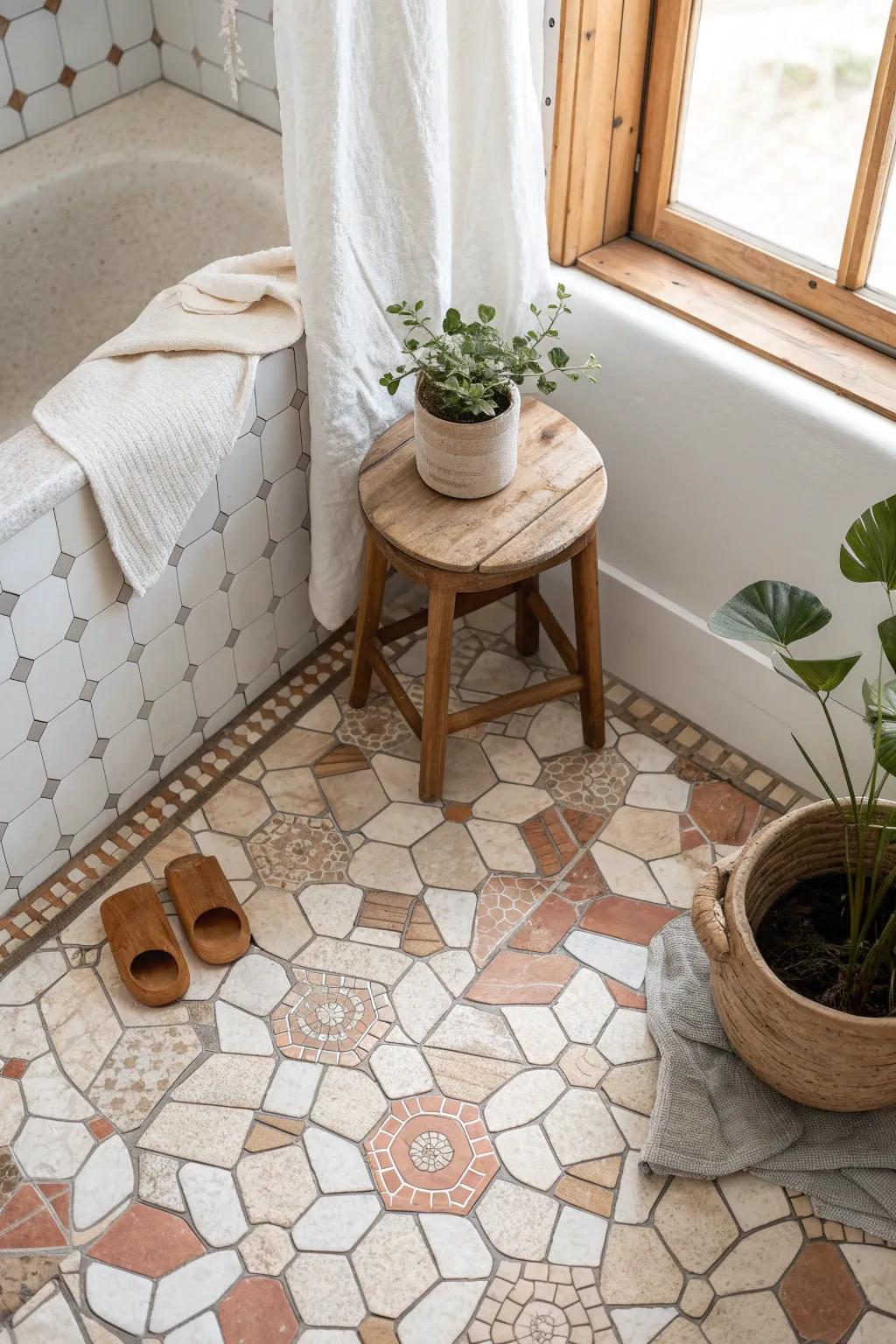 Textured mosaics invite touch and add depth, turning your bathroom into a tactile haven.