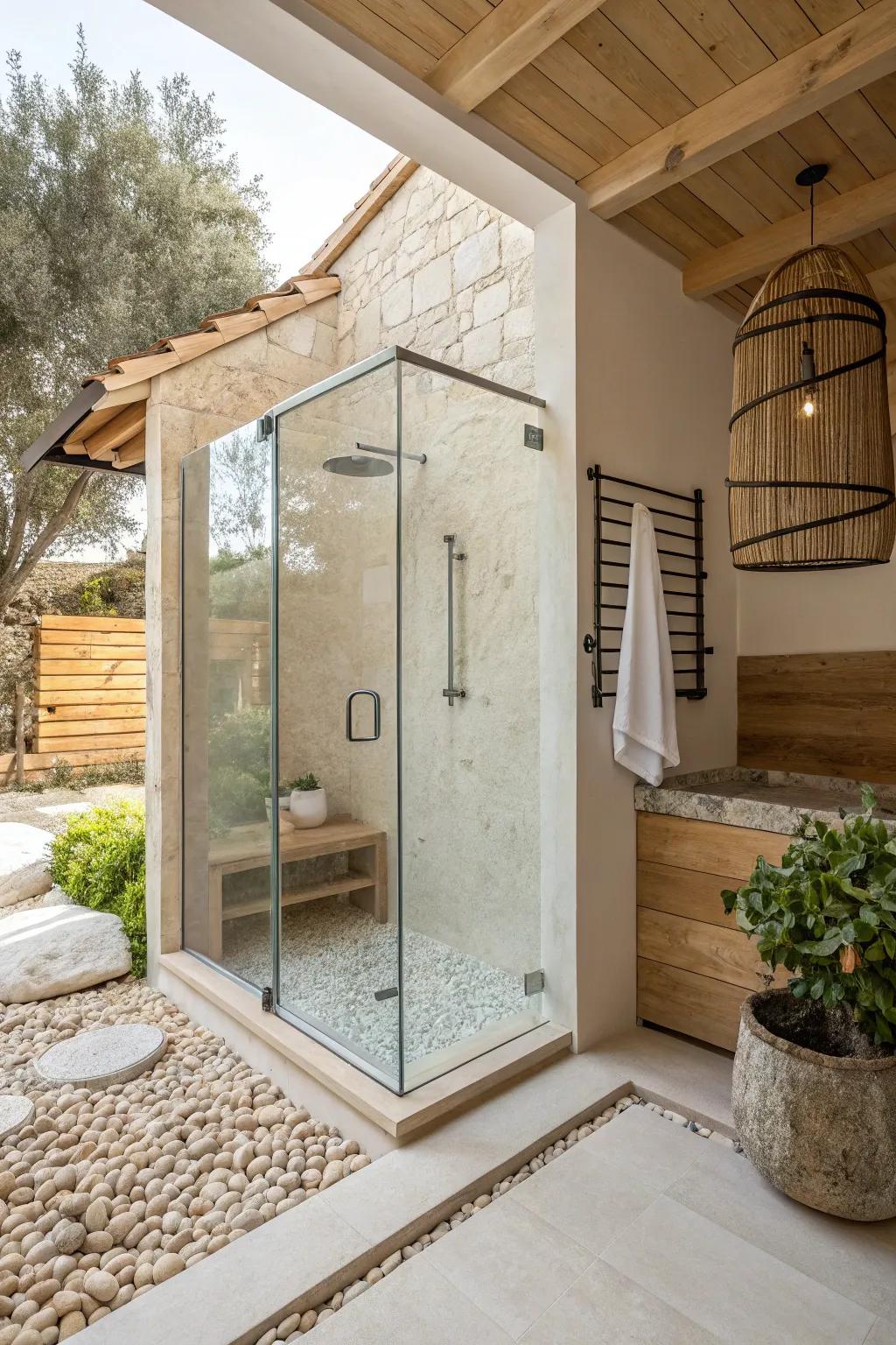 Achieve a sleek, modern look with clear glass enclosures that open up your shower space. #ModernLuxury #BathroomInspiration