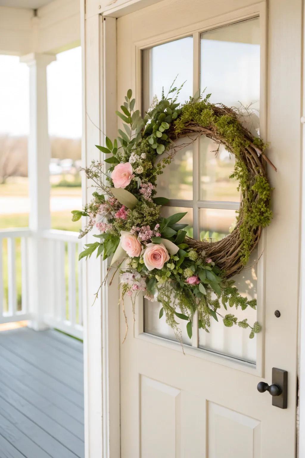 Welcome spring with a lovely wreath that brings life and color to your front door.