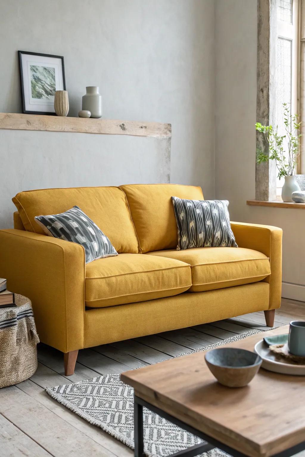 A bold-colored sofa can be the centerpiece of your room, adding personality and style. 🌟 #BoldDesign #LivingRoomGoals