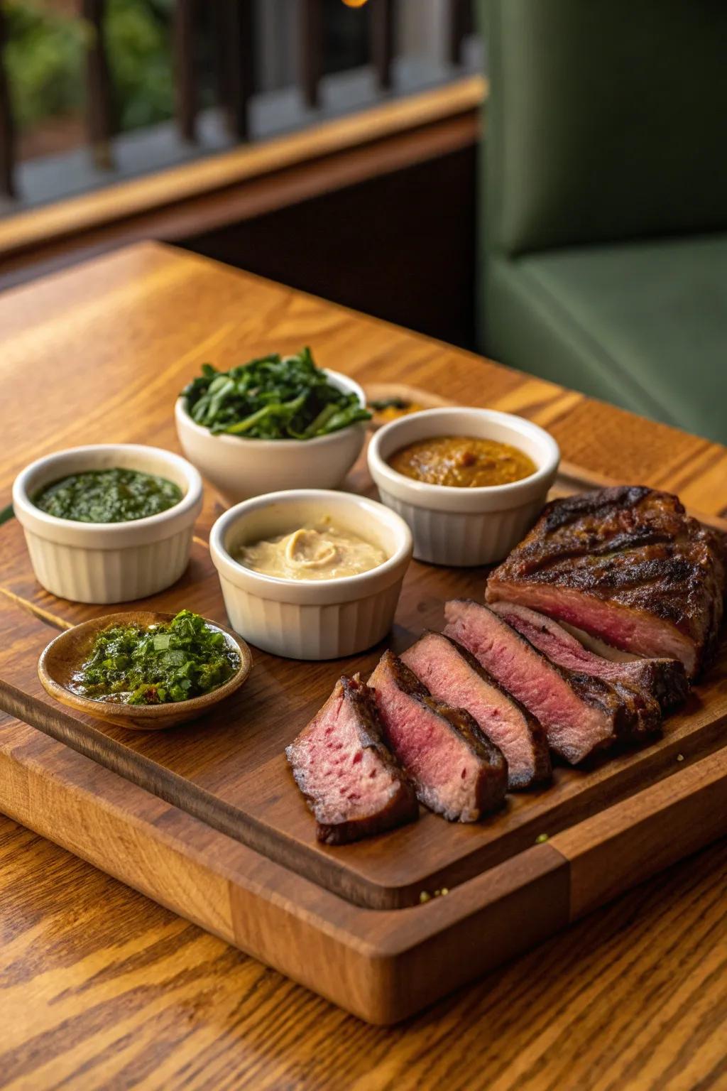 Elevate your steak board with flavorful dips and sauces for a truly gourmet experience. #FlavorExplosion #DipIntoDelicious