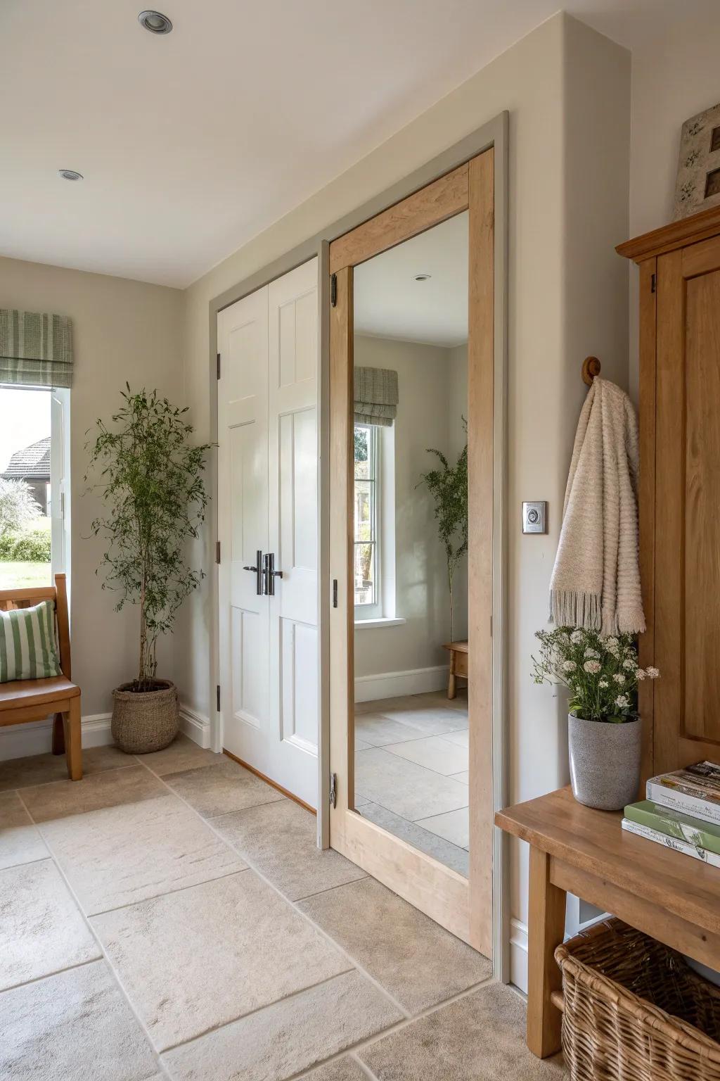 Create the illusion of space and style with a mirrored storage door.