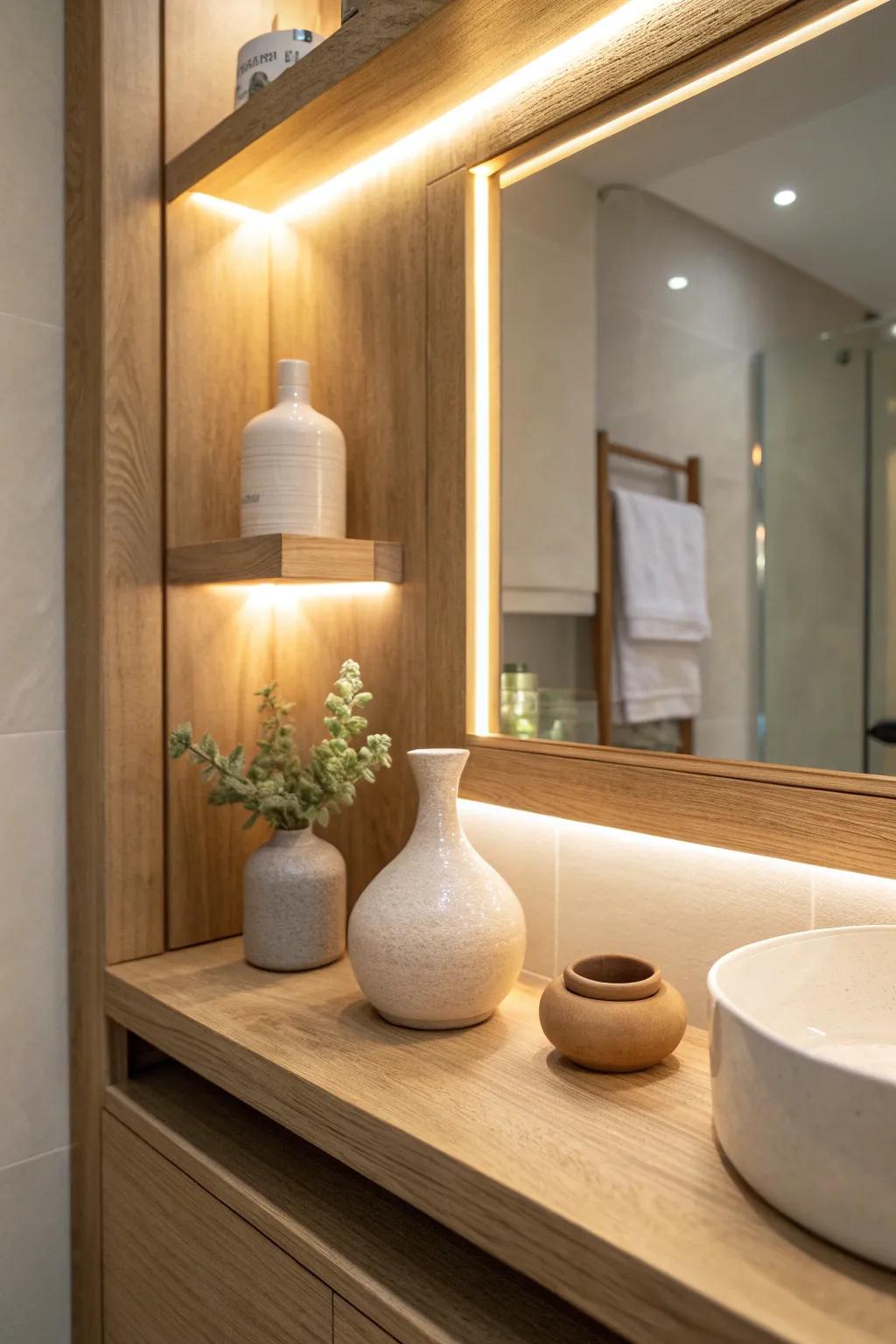 Illuminate your vanity with shelves that shine bright. ✨ #VanityLighting #GlowUp