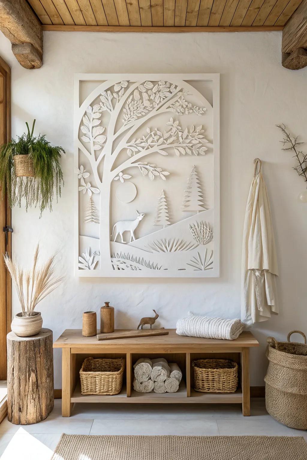 Bring artistry to your walls with delicate papercraft creations that captivate the eye.