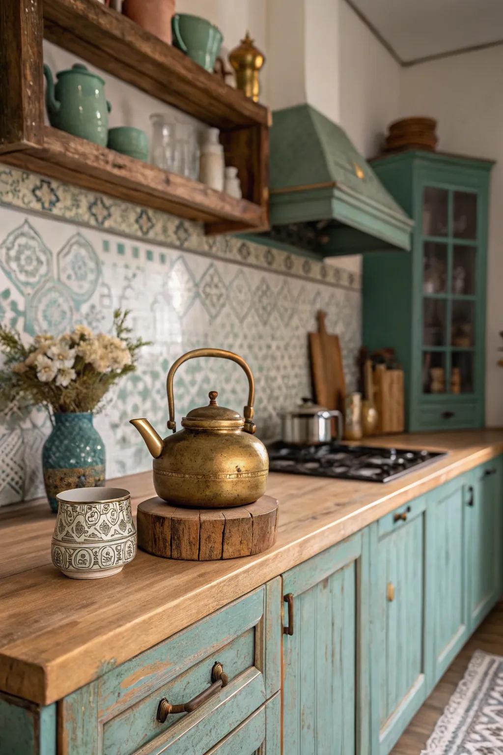 Infuse charm with vintage accessories that tell a story and add depth to your bohemian kitchen.