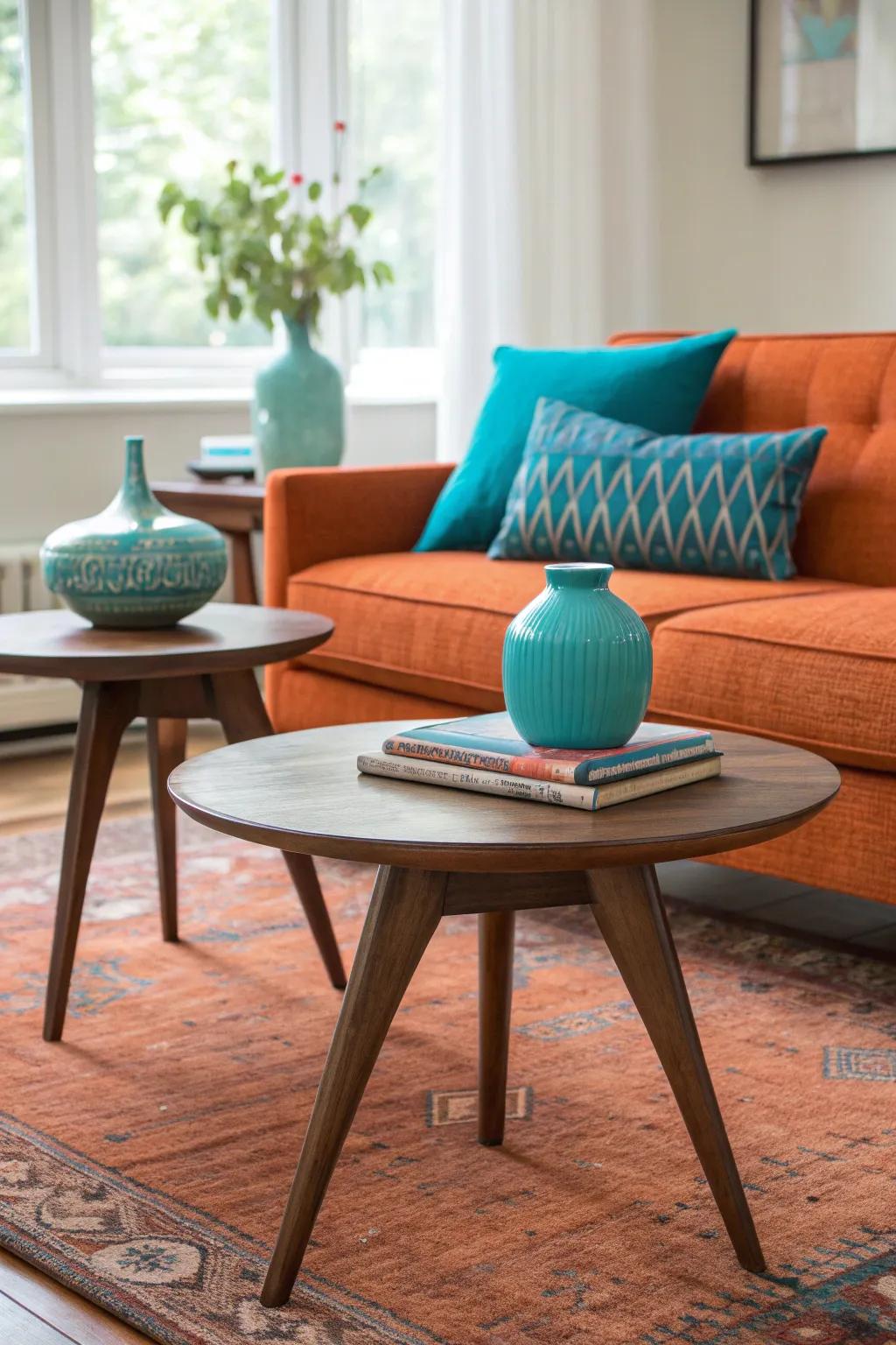 Warm wood tones provide a natural balance, enhancing the palette's richness. 🌿 #WoodFurniture #MidCenturyModern