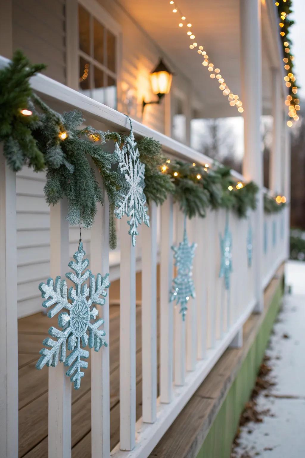 Capture the magic of first snowfalls with snowflake decorations adorning your railings. ❄️