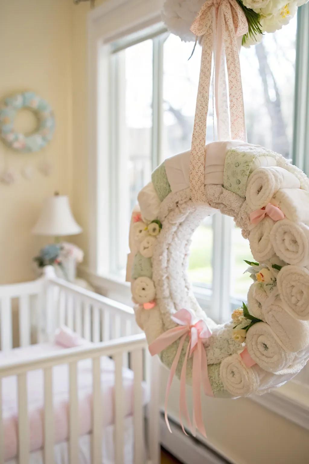 Choose eco-friendly materials for a sustainable and stylish diaper wreath.