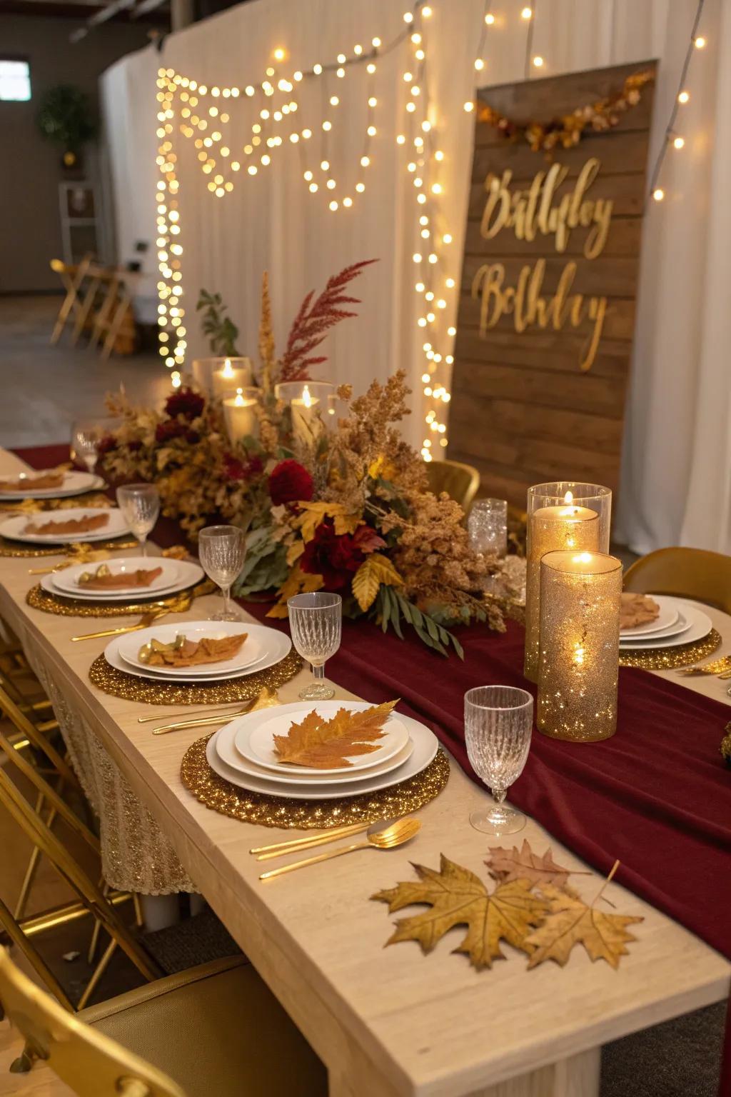 Bring a golden touch to your fall birthday board for a celebration that shines.