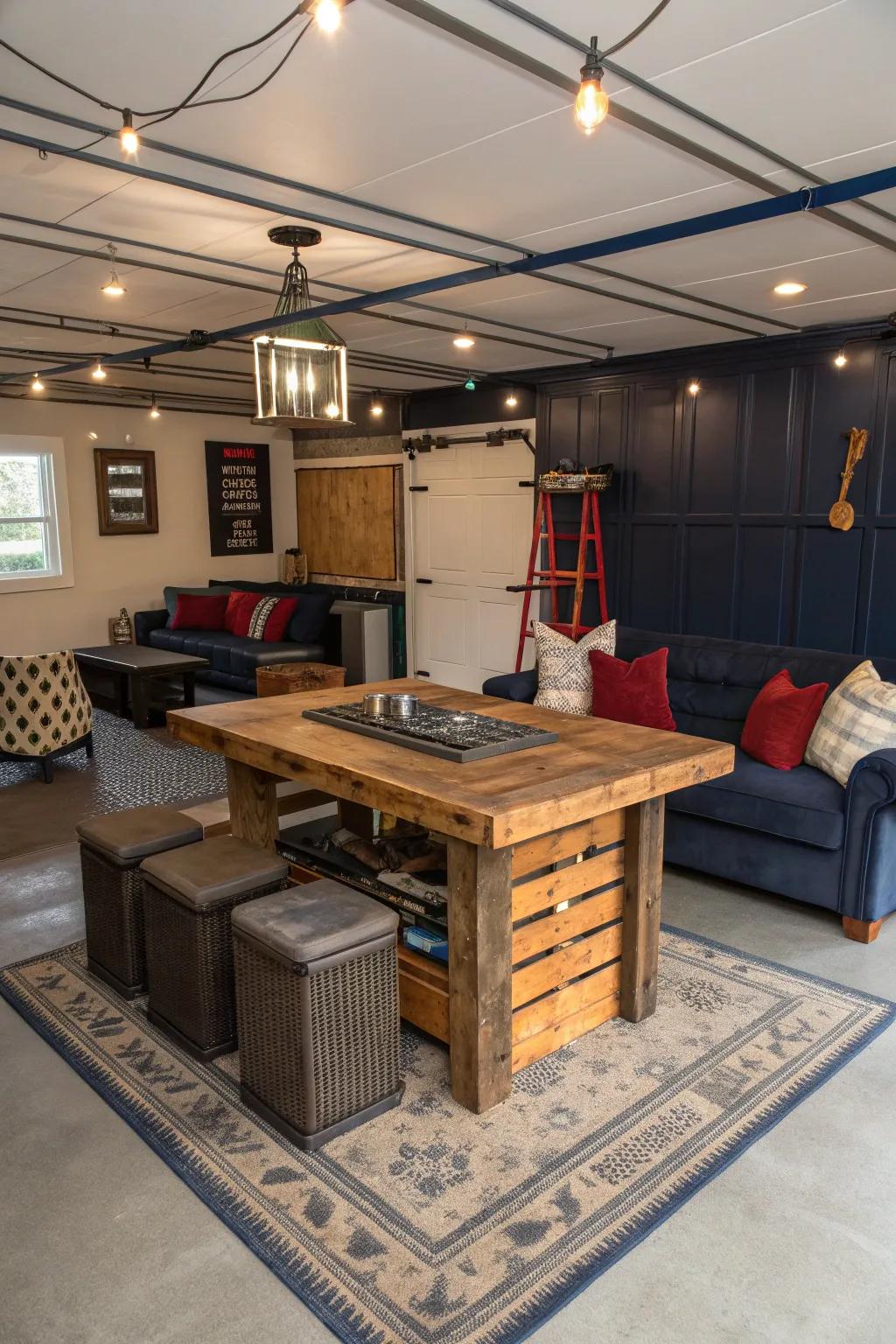 Create a versatile space for entertainment and relaxation right in your garage. 🎉#MultiPurposeSpace #HomeDesign