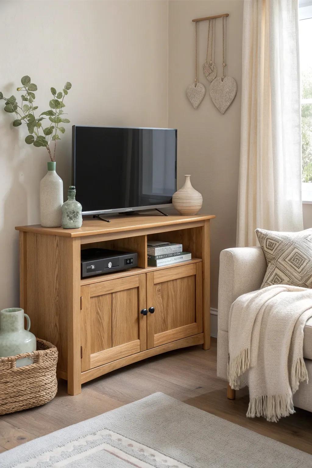 Transform underutilized corners into cozy retreats with a corner TV stand that maximizes space.