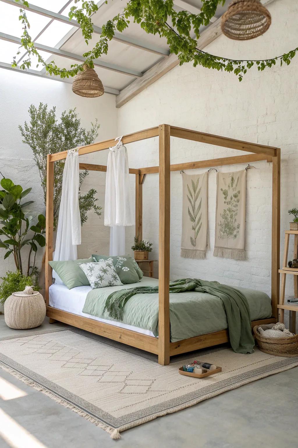 Create a serene oasis with nature-inspired decor for your kura bed.
