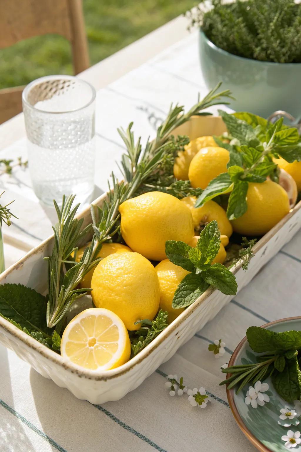 Embrace freshness with a display of lemons and herbs, adding both aroma and beauty to your home.