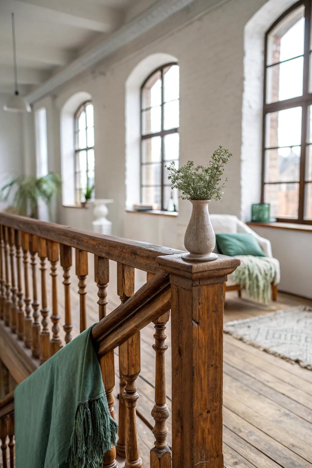 Imbue your loft with charm using reclaimed wood railings that tell a story.