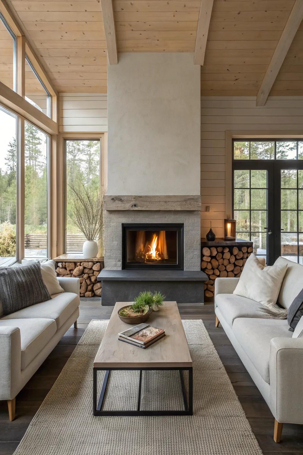 Achieve a cohesive look by pairing your modern hearth with stylish, contemporary furnishings.