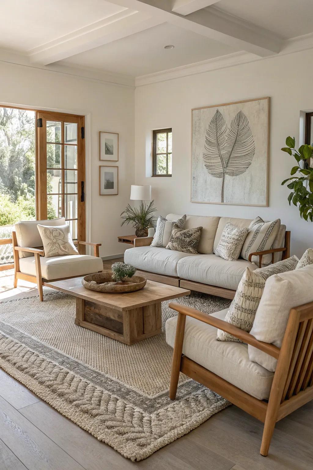 Artful accents like rugs and pillows bring warmth and personality to open spaces.