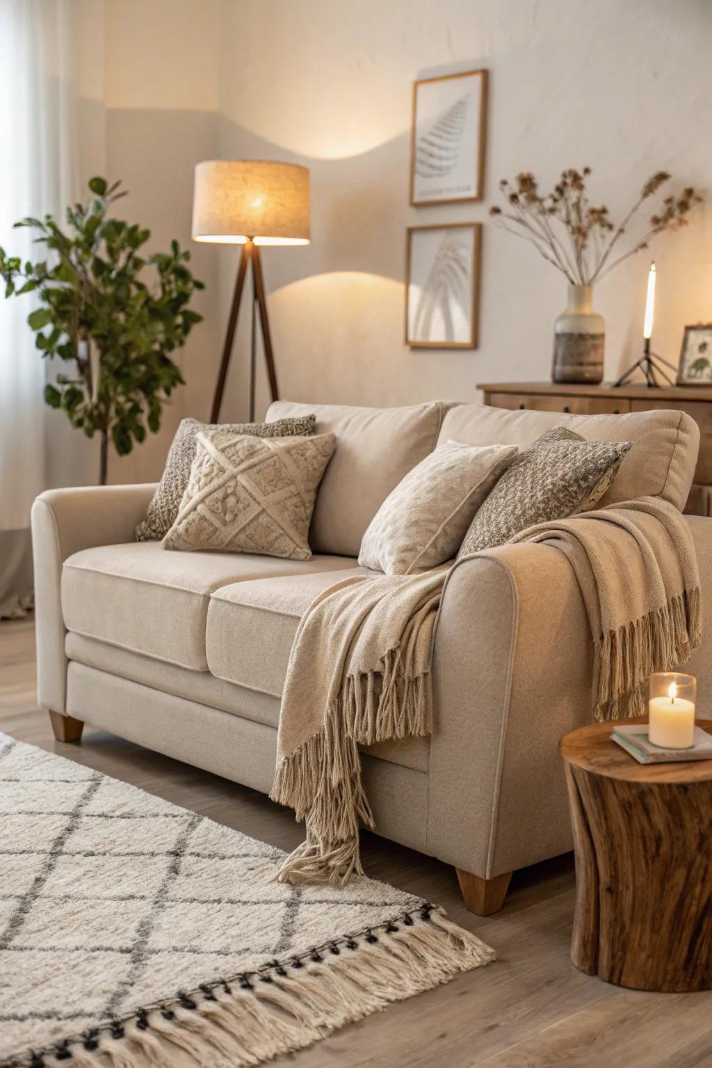 Neutral-toned sofas blend seamlessly into any decor, offering a classic and adaptable look.