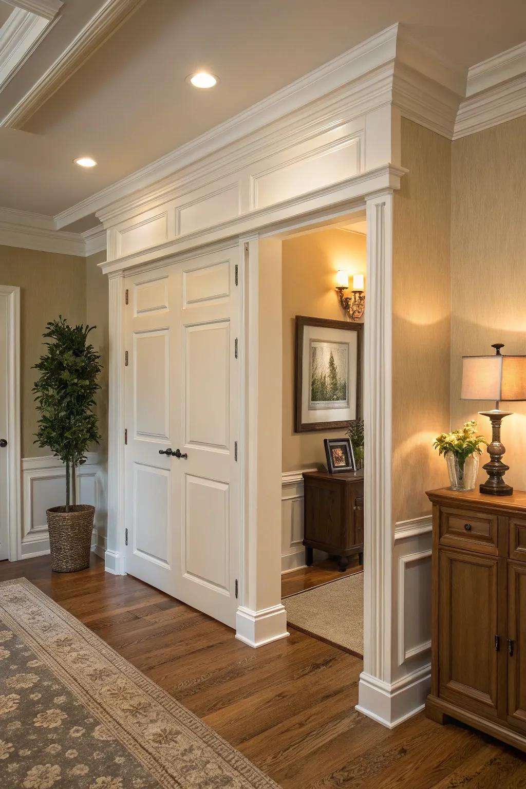 Hide your storage in plain sight with the charm of crown molding.
